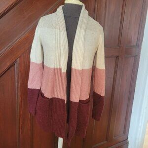 Sonoma Womens Color Block Cardigan Sweater PXS Open Front Two Pockets Soft Knit